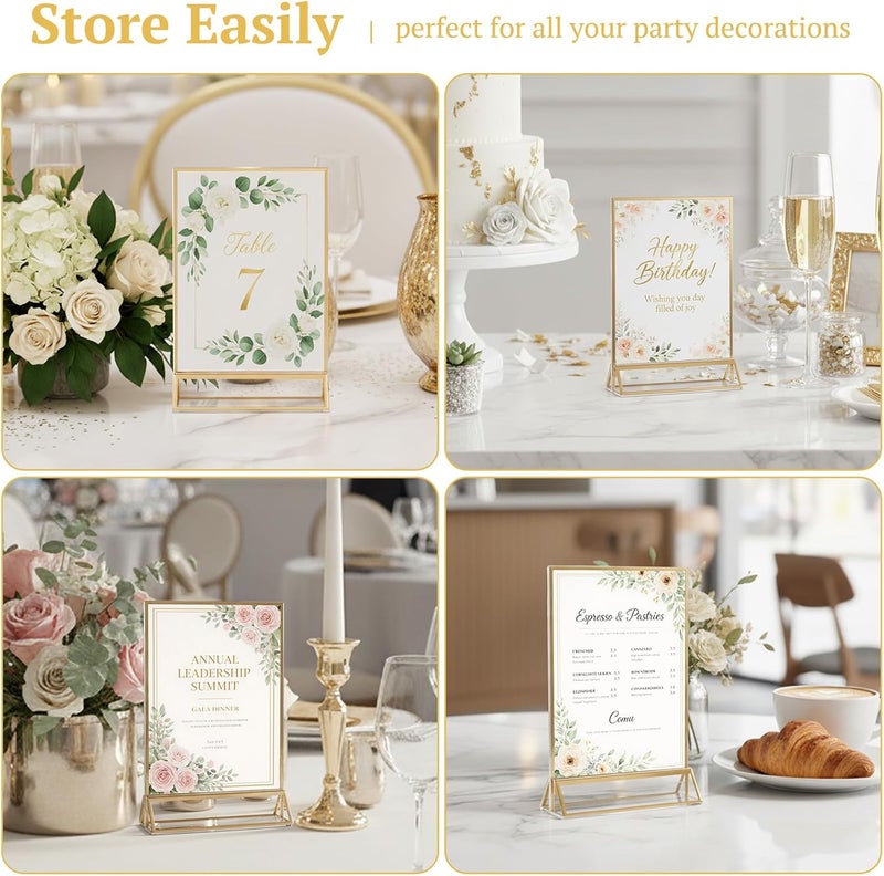 EHWINE 24 Pack Acrylic Sign Holder 4 x 6, Double Sided Gold Picture Frame Stand up Table Top Sign Holders, Clear Display Stand Menu Flyer Holder for Wedding Party - Image 5
